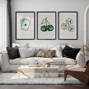Green Casino interior vintage style with Cherry 8 Ball - Black Framed Poster with White Border - Artworksets