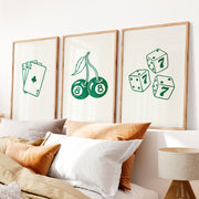 Green Casino interior vintage style with Cherry 8 Ball - Natural Wood Framed Poster No Border - Artworksets