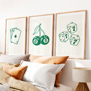 Green Casino interior vintage style with Cherry 8 Ball- Natural Wood Framed Poster with White Border - Artworksets