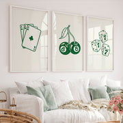Green Casino interior vintage style with Cherry 8 Ball - White Framed Poster No Border - Artworksets