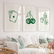 Green Casino interior vintage style with Cherry 8 Ball - White Framed Poster with White Border - Artworksets