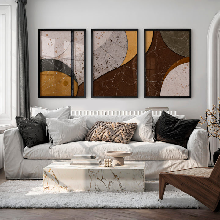 Layered Stone Forms in japandi abstract art - Black Framed Poster No Border - Artworksets