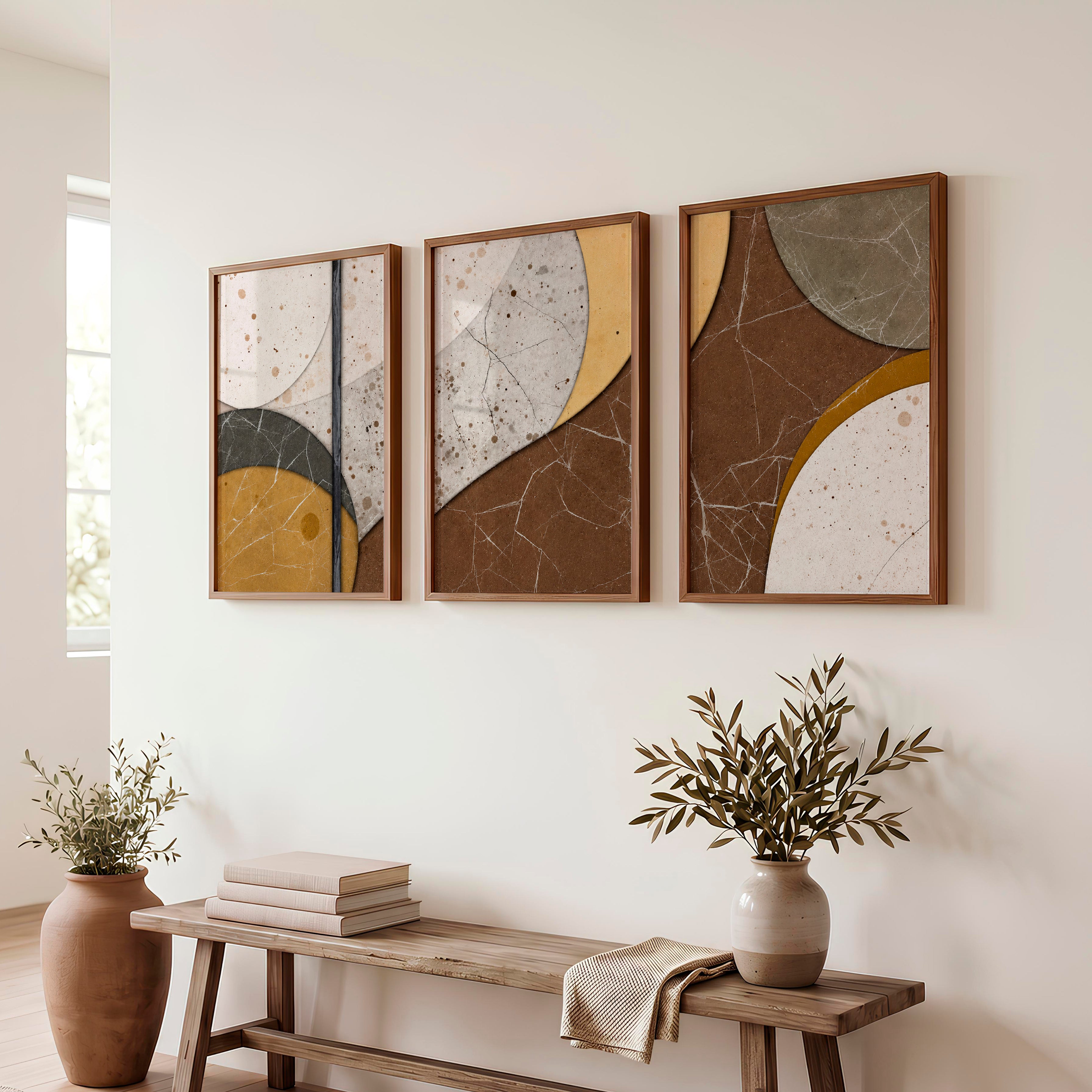 Layered Stone Forms in japandi abstract art - Dark Brown Framed Poster No Border - Artworksets