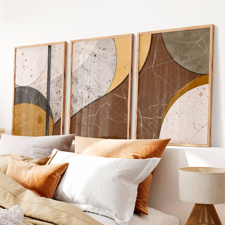 Layered Stone Forms in japandi abstract art - Natural Wood Framed Poster No Border - Artworksets