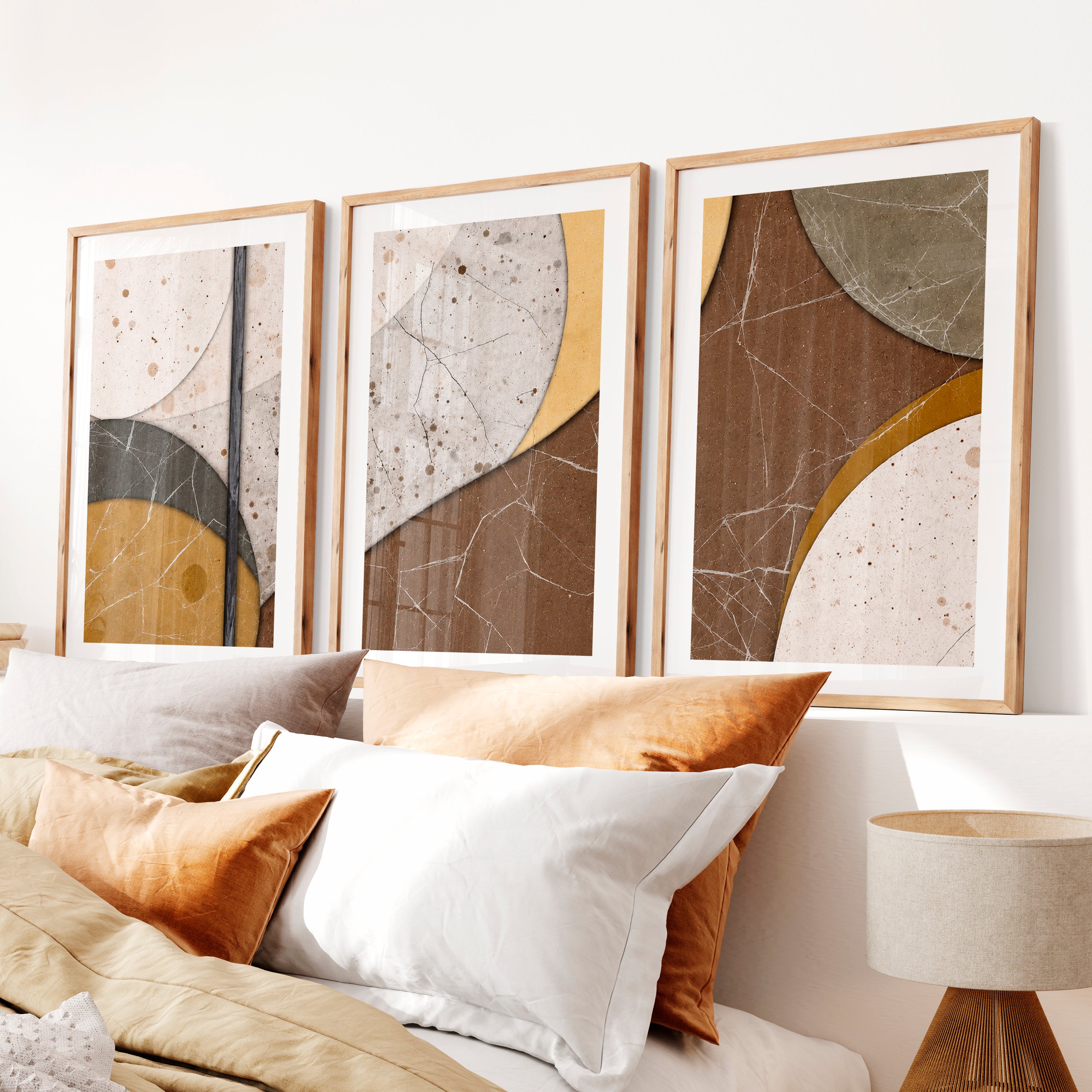 Layered Stone Forms in japandi abstract art- Natural Wood Framed Poster with White Border - Artworksets