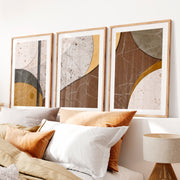 Layered Stone Forms in japandi abstract art- Natural Wood Framed Poster with White Border - Artworksets