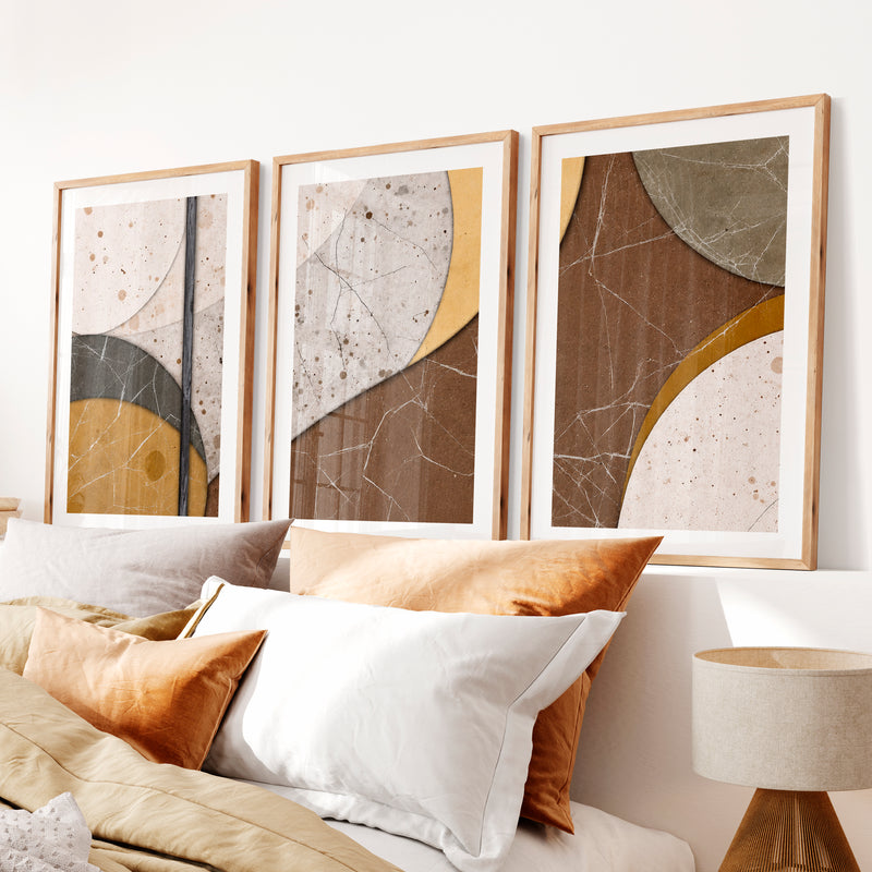 Layered Stone Forms in japandi abstract art- Natural Wood Framed Poster with White Border - Artworksets