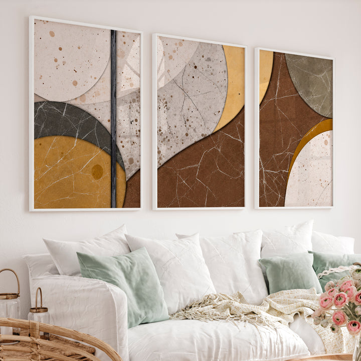 Layered Stone Forms in japandi abstract art - White Framed Poster No Border - Artworksets