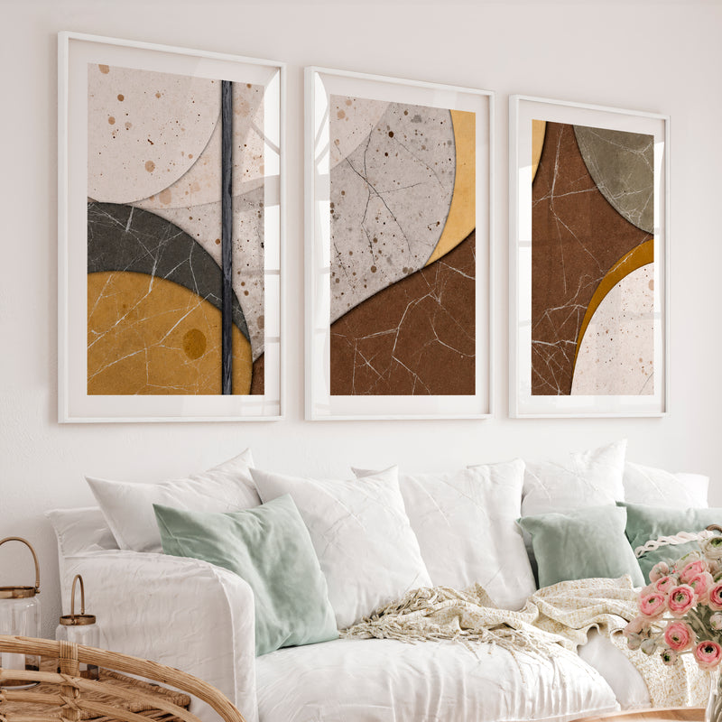 Layered Stone Forms in japandi abstract art - White Framed Poster with White Border - Artworksets