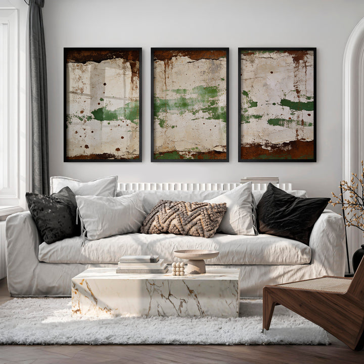 japandi abstract art Green Plaster Layers - Black Framed Poster No Border - Artworksets
