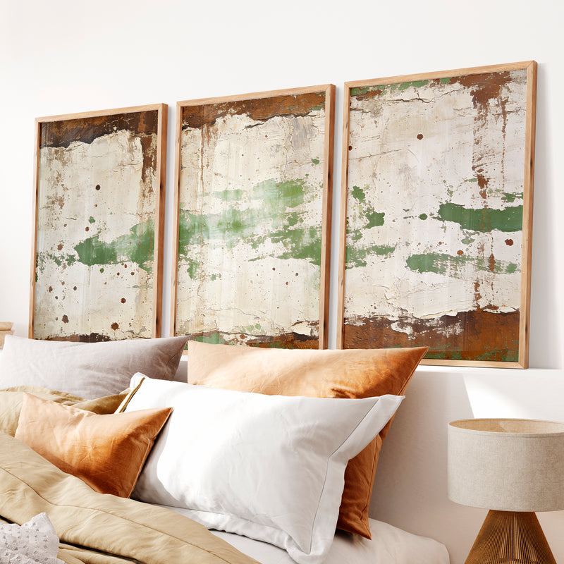 japandi abstract art Green Plaster Layers - Natural Wood Framed Poster No Border - Artworksets