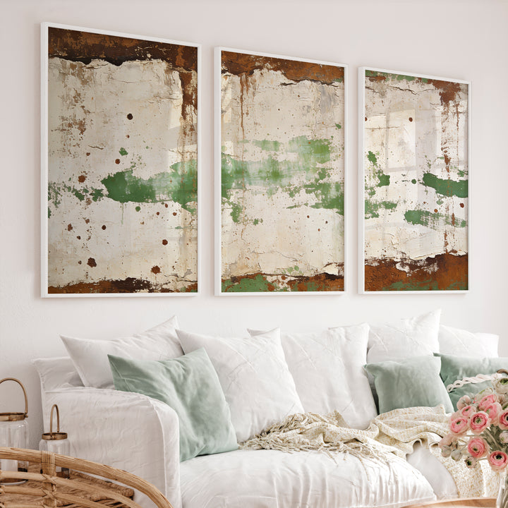 japandi abstract art Green Plaster Layers - White Framed Poster No Border - Artworksets