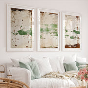 japandi abstract art Green Plaster Layers - White Framed Poster with White Border - Artworksets