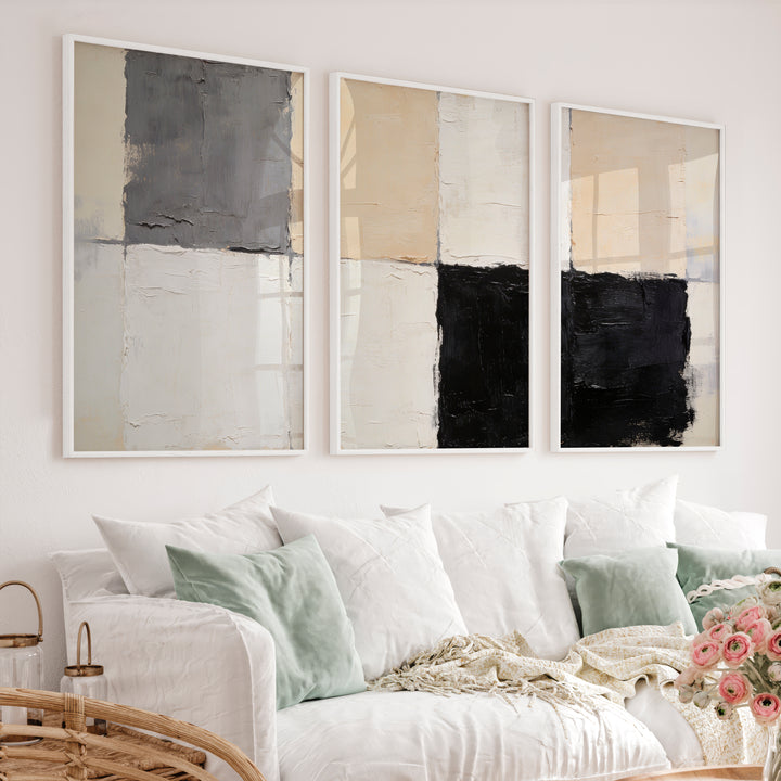 Grid Blocks japandi abstract art - White Framed Poster No Border - Artworksets