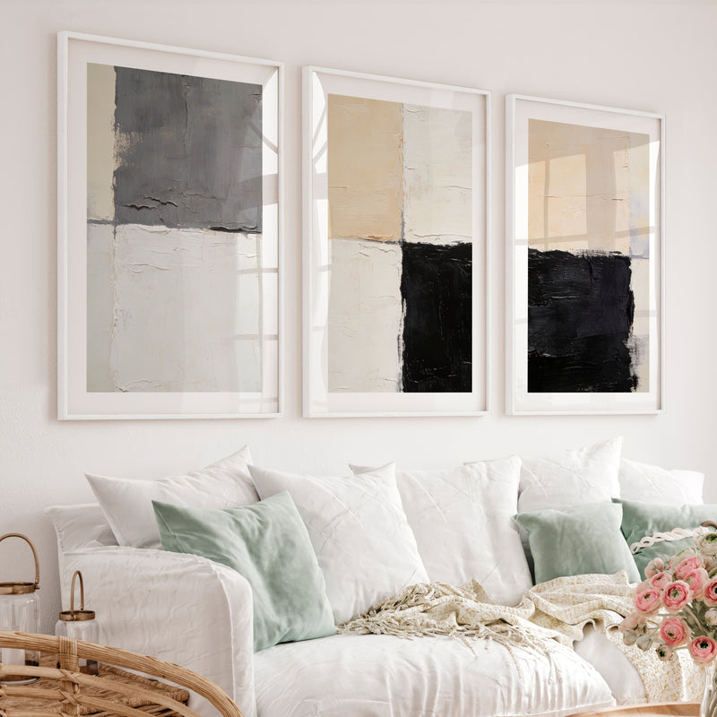 Grid Blocks japandi abstract art - White Framed Poster with White Border - Artworksets