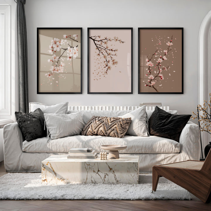 Cherry Blossom Branches for Japandi Accent Wall - Black Framed Poster No Border - Artworksets