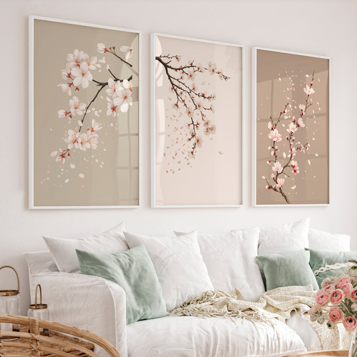 Cherry Blossom Branches for Japandi Accent Wall - White Framed Poster No Border - Artworksets