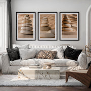 Stacked Pebble japandi accent wall - Black Framed Poster with White Border - Artworksets