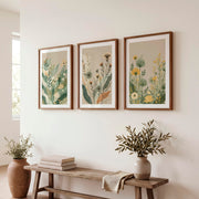 Layered Wildflower Botanicals for japandi art wall - Dark Brown Framed Poster with White Border - Artworksets
