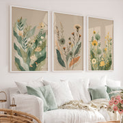 Layered Wildflower Botanicals for japandi art wall - White Framed Poster No Border - Artworksets