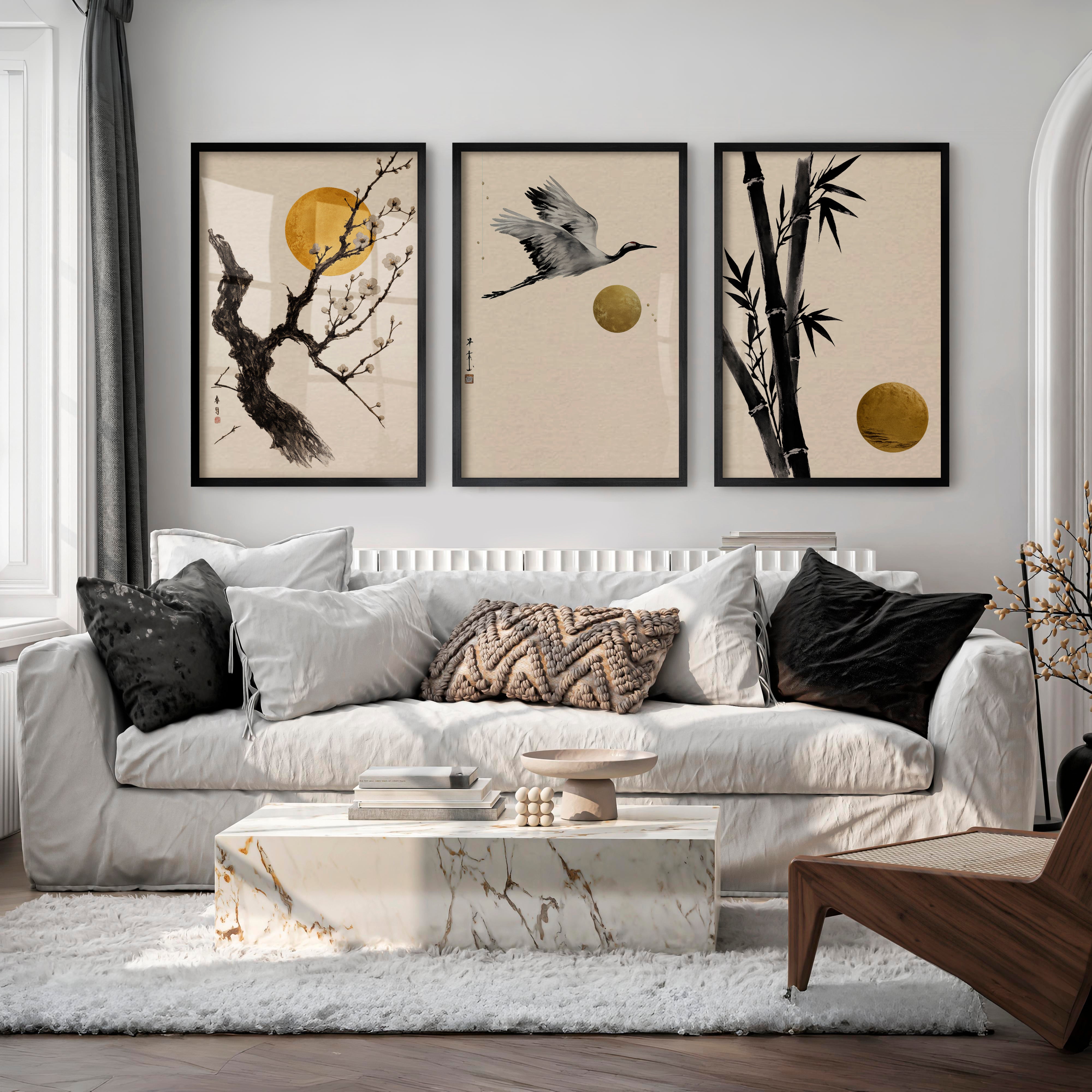 Misty Mountain Path japandi art wall - Black Framed Poster No Border - Artworksets
