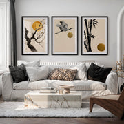 Misty Mountain Path japandi art wall - Black Framed Poster with White Border - Artworksets