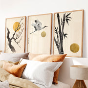 Misty Mountain Path japandi art wall - Natural Wood Framed Poster No Border - Artworksets
