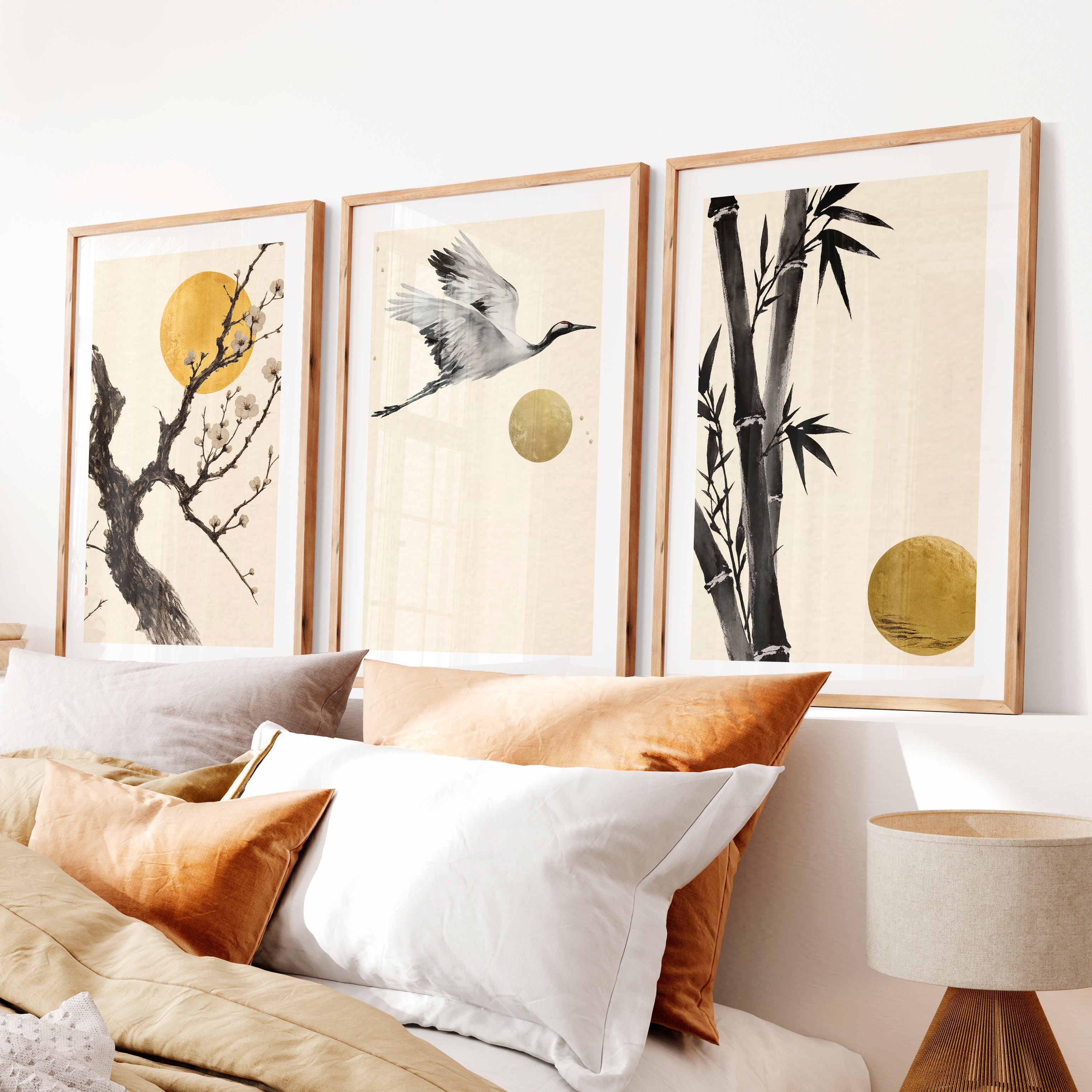 Misty Mountain Path japandi art wall- Natural Wood Framed Poster with White Border - Artworksets