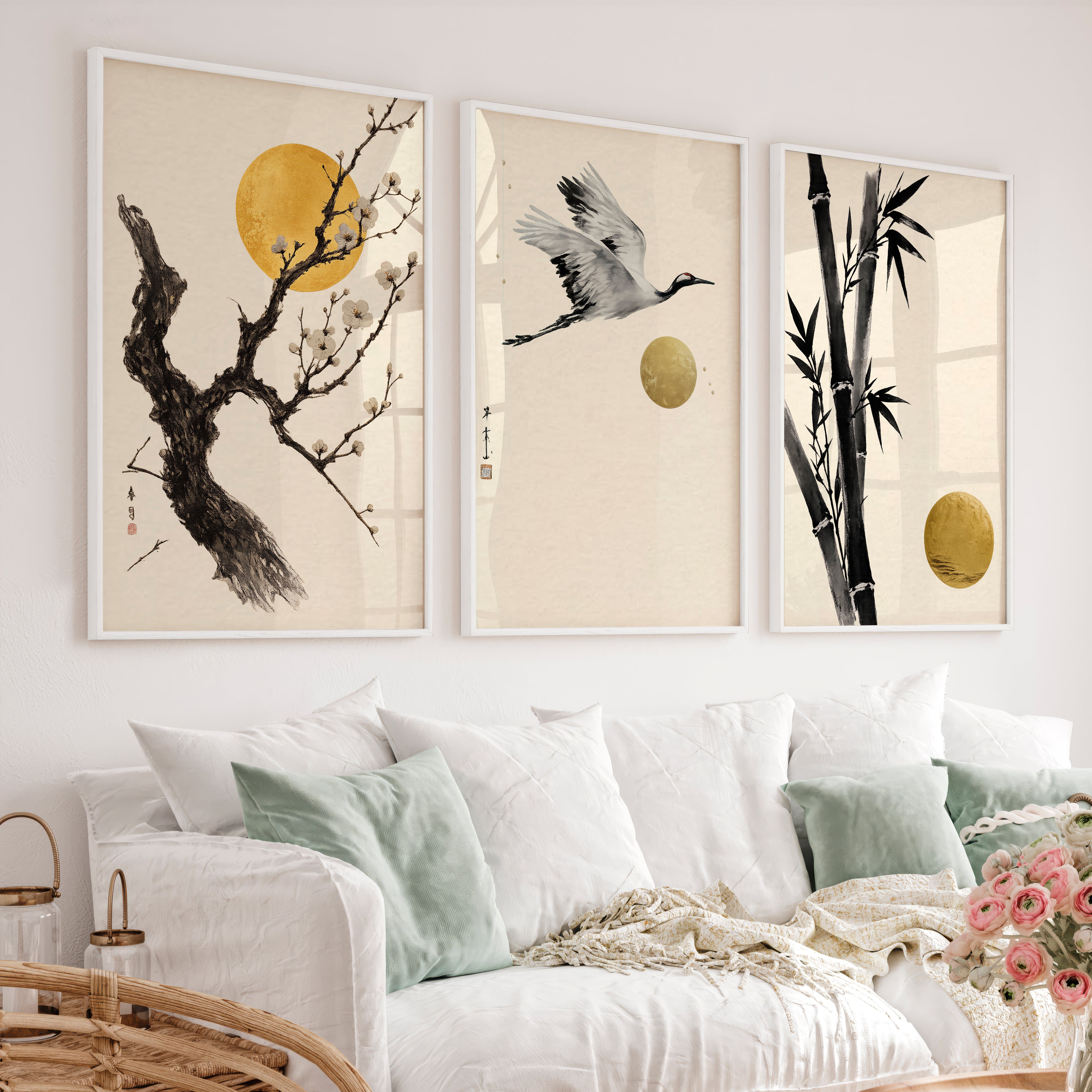 Misty Mountain Path japandi art wall - White Framed Poster No Border - Artworksets