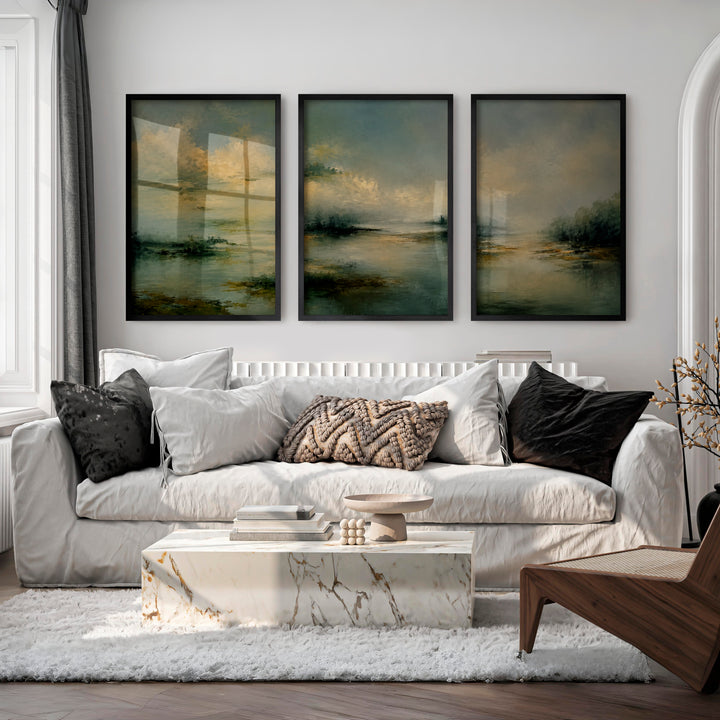 Lone Tree Lake Japandi Art Work - Black Framed Poster No Border - Artworksets