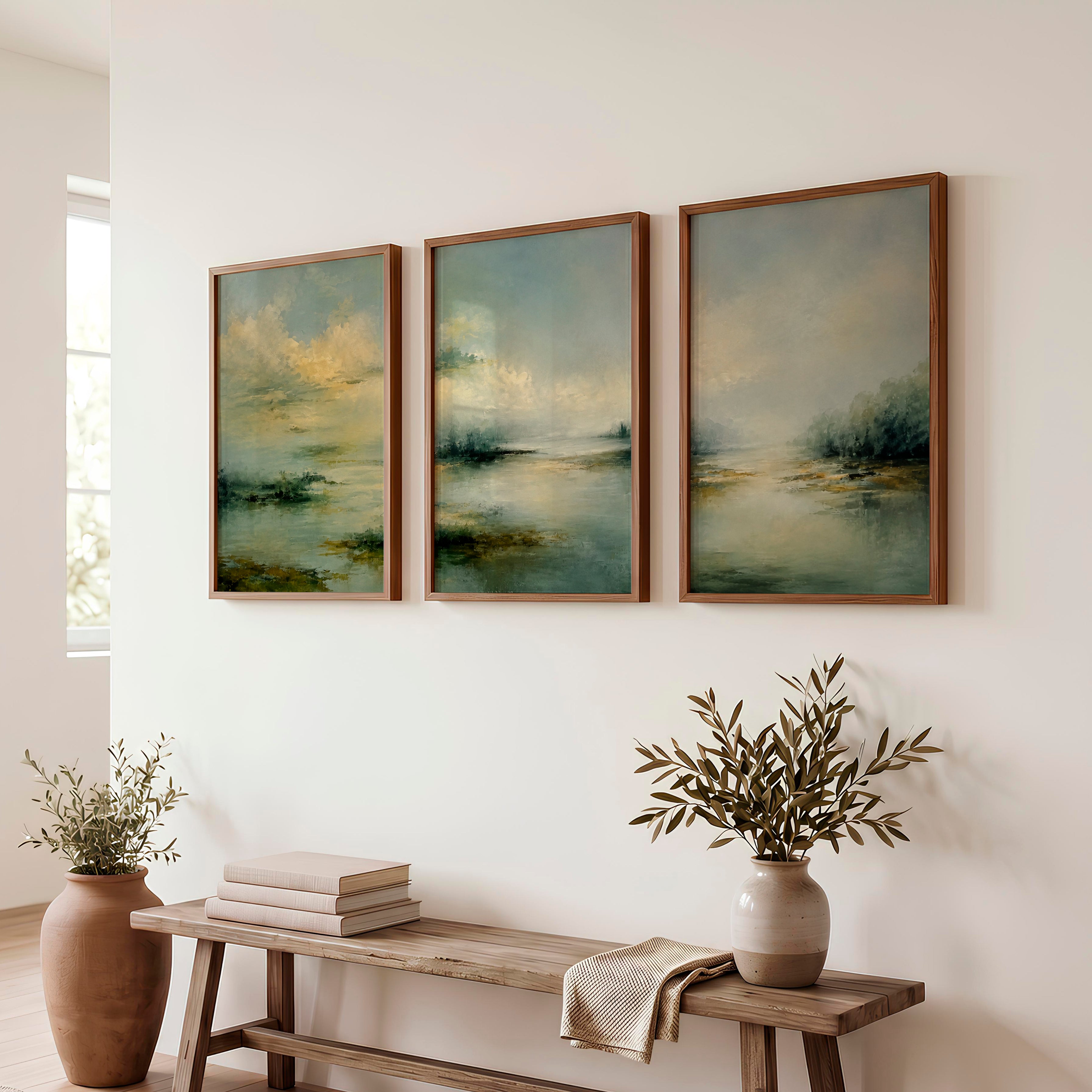 Lone Tree Lake Japandi Art Work - Dark Brown Framed Poster No Border - Artworksets