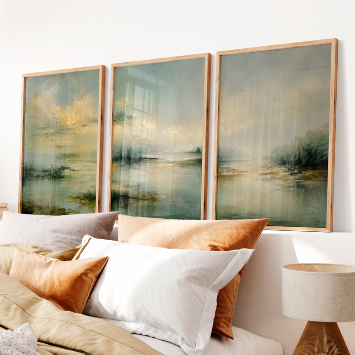 Lone Tree Lake Japandi Art Work - Natural Wood Framed Poster No Border - Artworksets