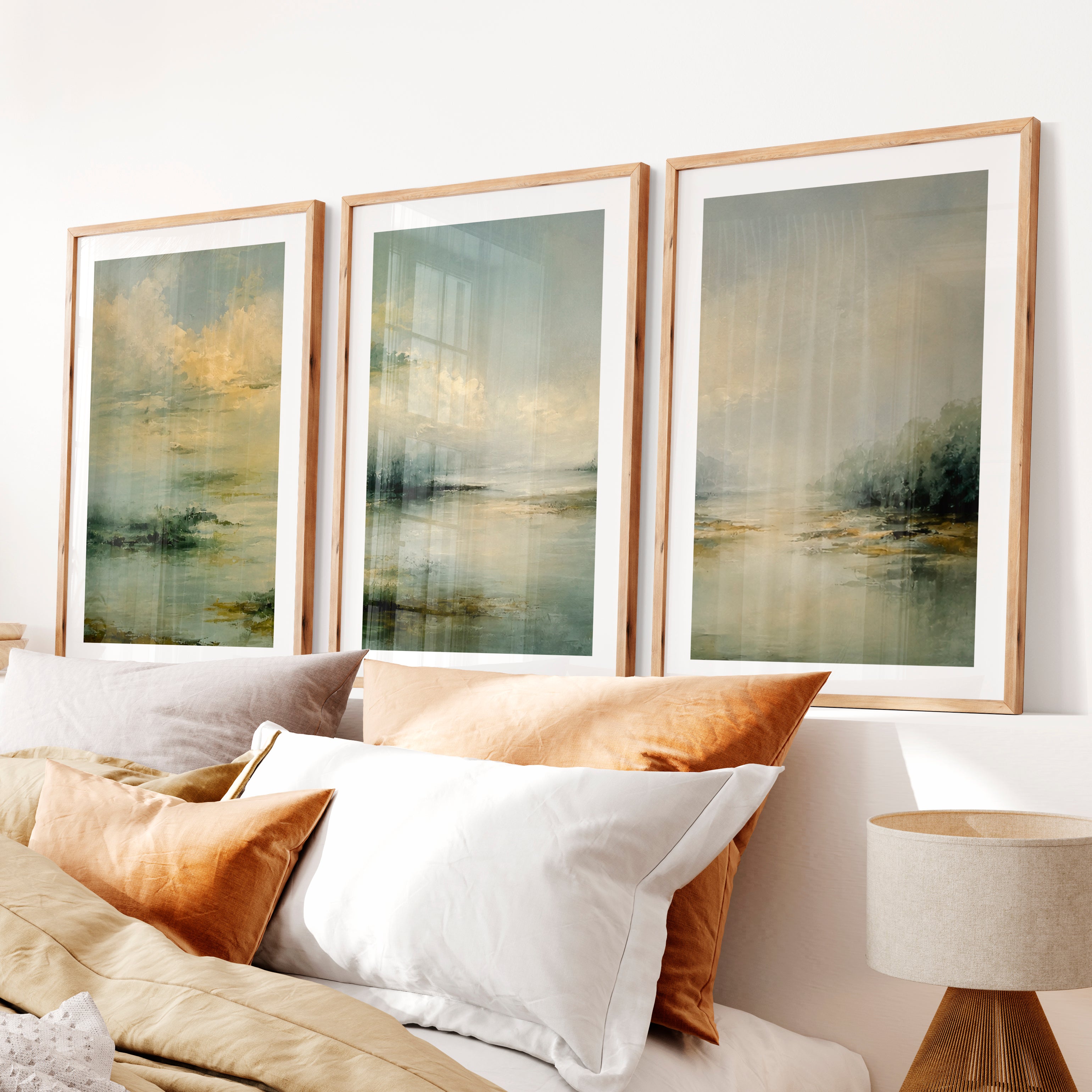 Lone Tree Lake Japandi Art Work- Natural Wood Framed Poster with White Border - Artworksets