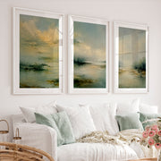 Lone Tree Lake Japandi Art Work - White Framed Poster with White Border - Artworksets