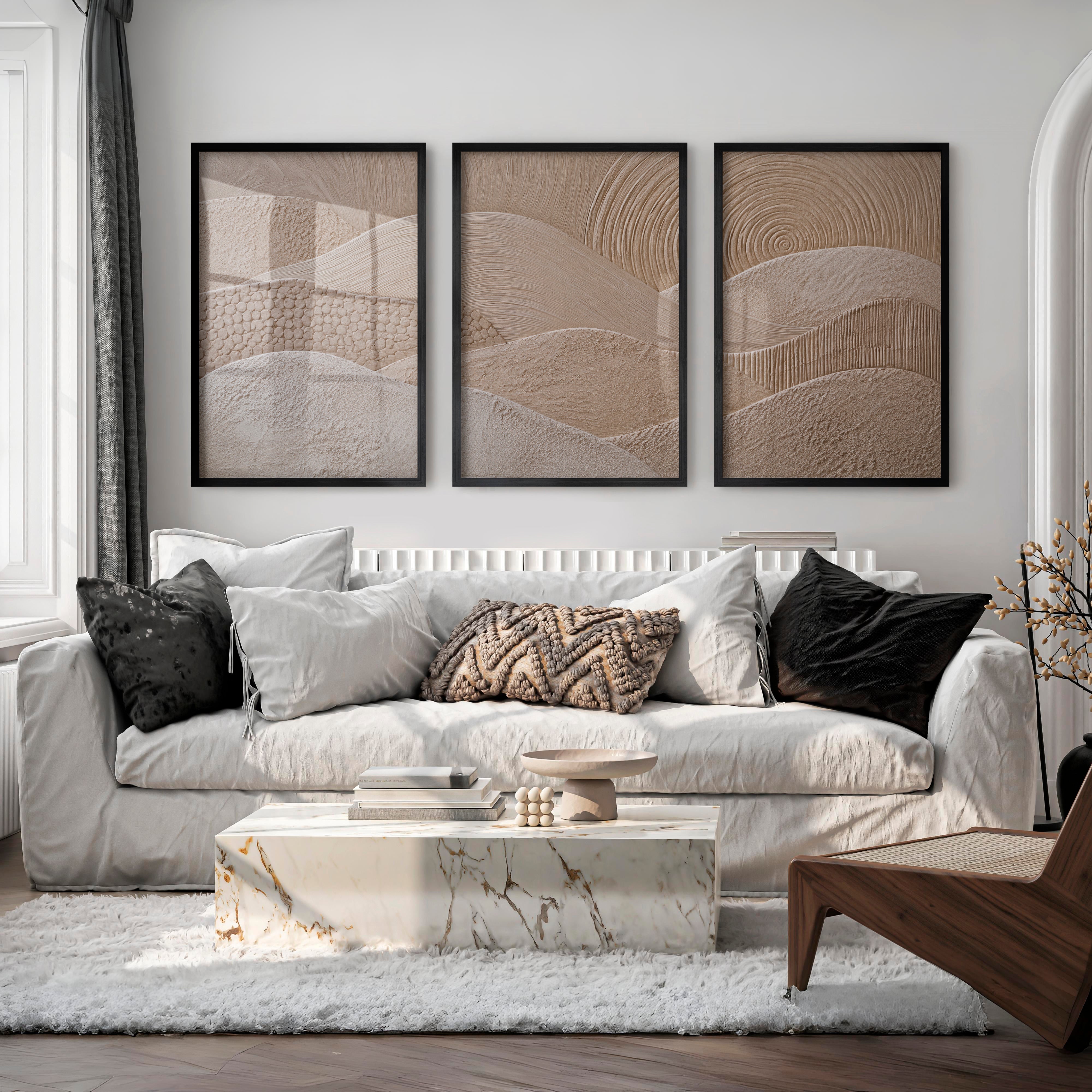 Woven Wave japandi art work - Black Framed Poster No Border - Artworksets