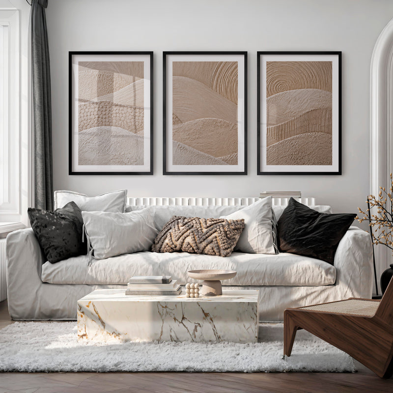 Woven Wave japandi art work - Black Framed Poster with White Border - Artworksets