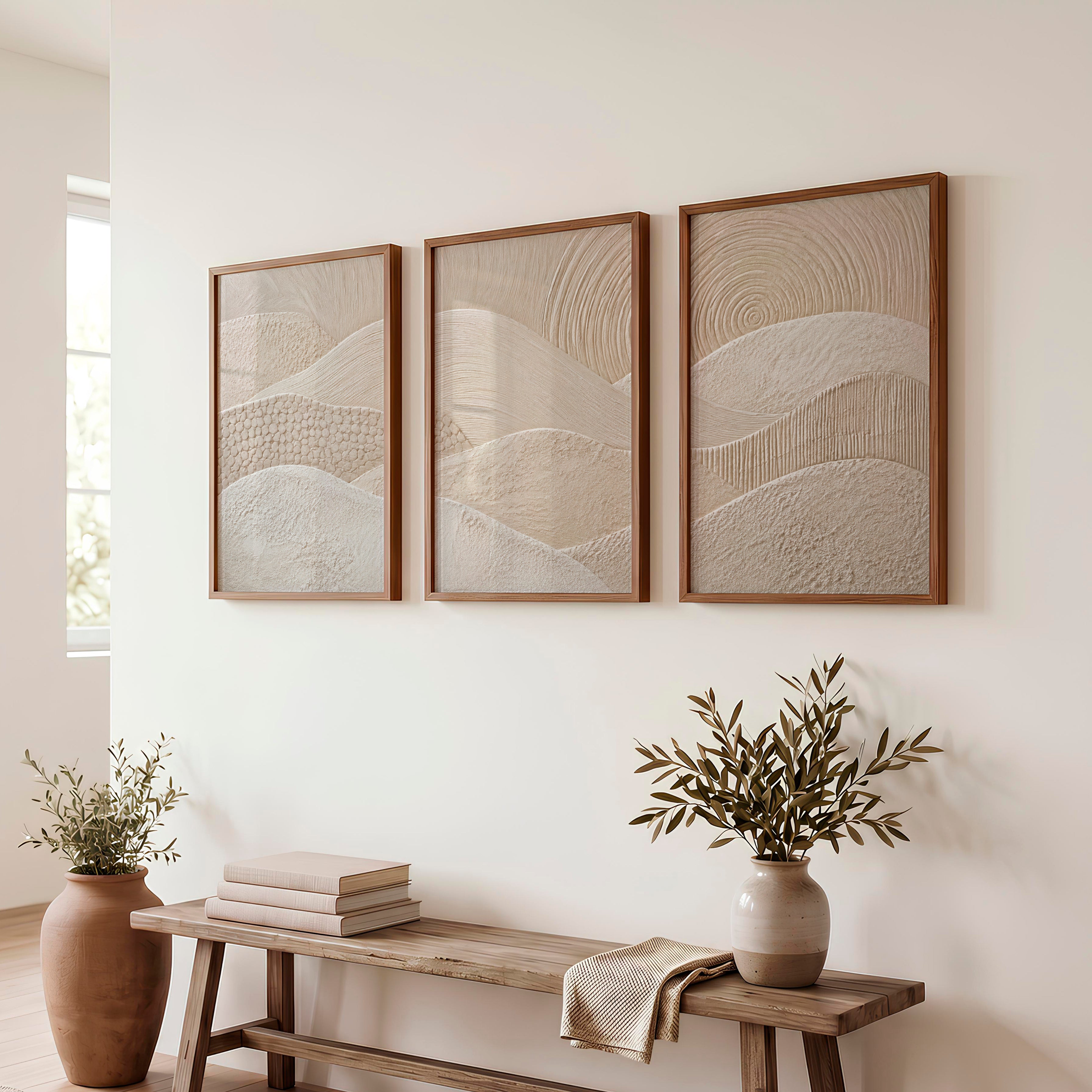 Woven Wave japandi art work - Dark Brown Framed Poster No Border - Artworksets