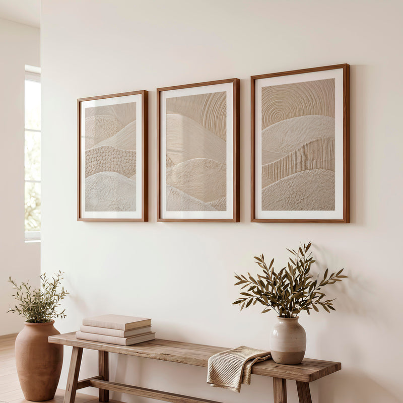 Woven Wave japandi art work - Dark Brown Framed Poster with White Border - Artworksets
