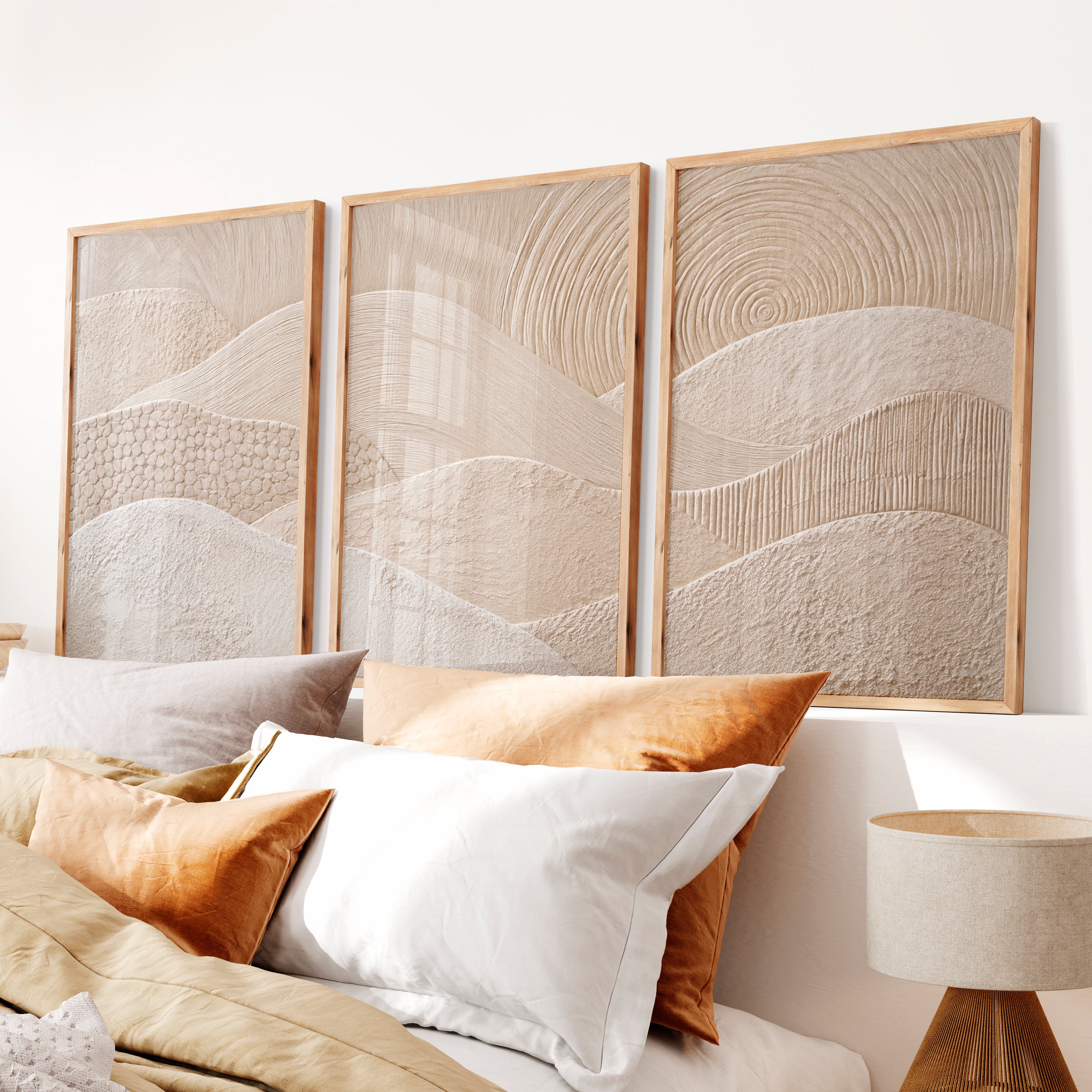 Woven Wave japandi art work - Natural Wood Framed Poster No Border - Artworksets