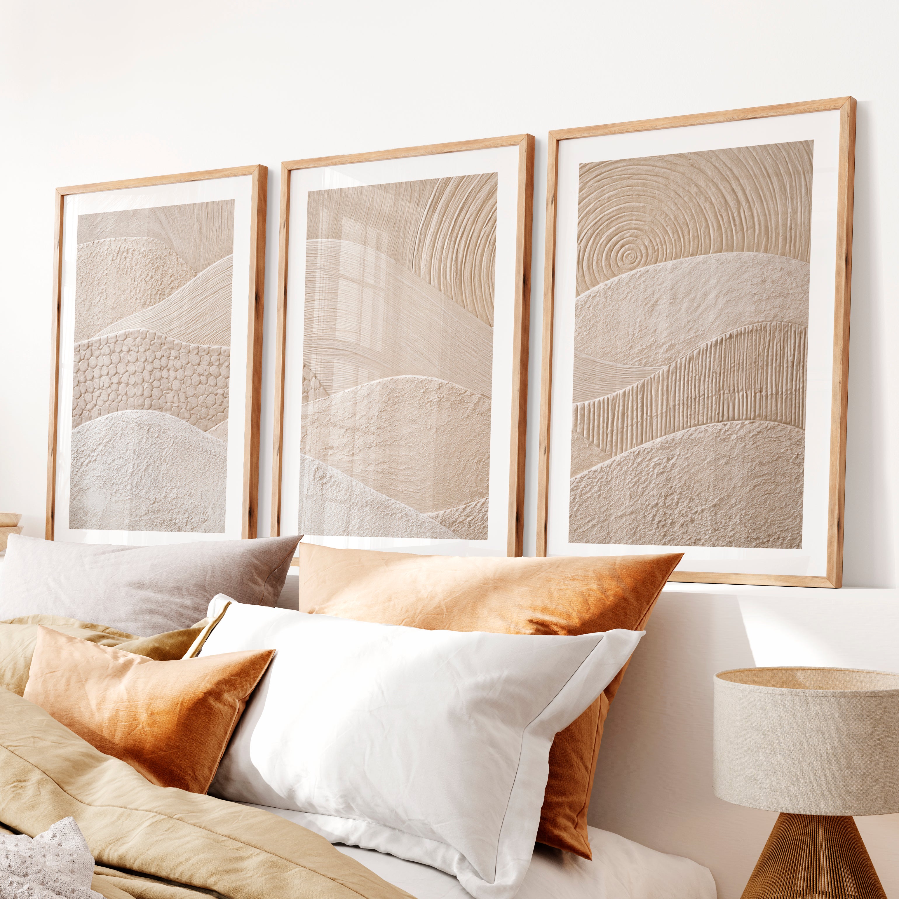 Woven Wave japandi art work- Natural Wood Framed Poster with White Border - Artworksets