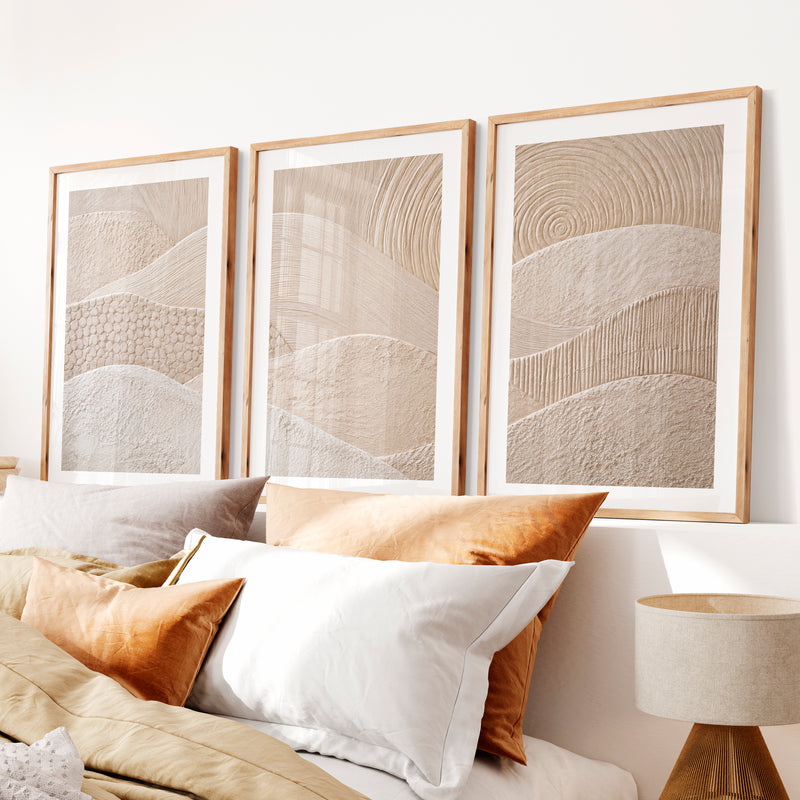 Woven Wave japandi art work- Natural Wood Framed Poster with White Border - Artworksets