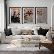 Lotus Relief japandi artwork with Berry Branch - Black Framed Poster with White Border - Artworksets