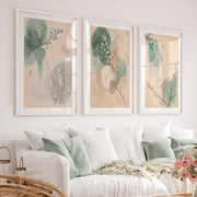 White Blossom Panels for japandi decor - White Framed Poster with White Border - Artworksets