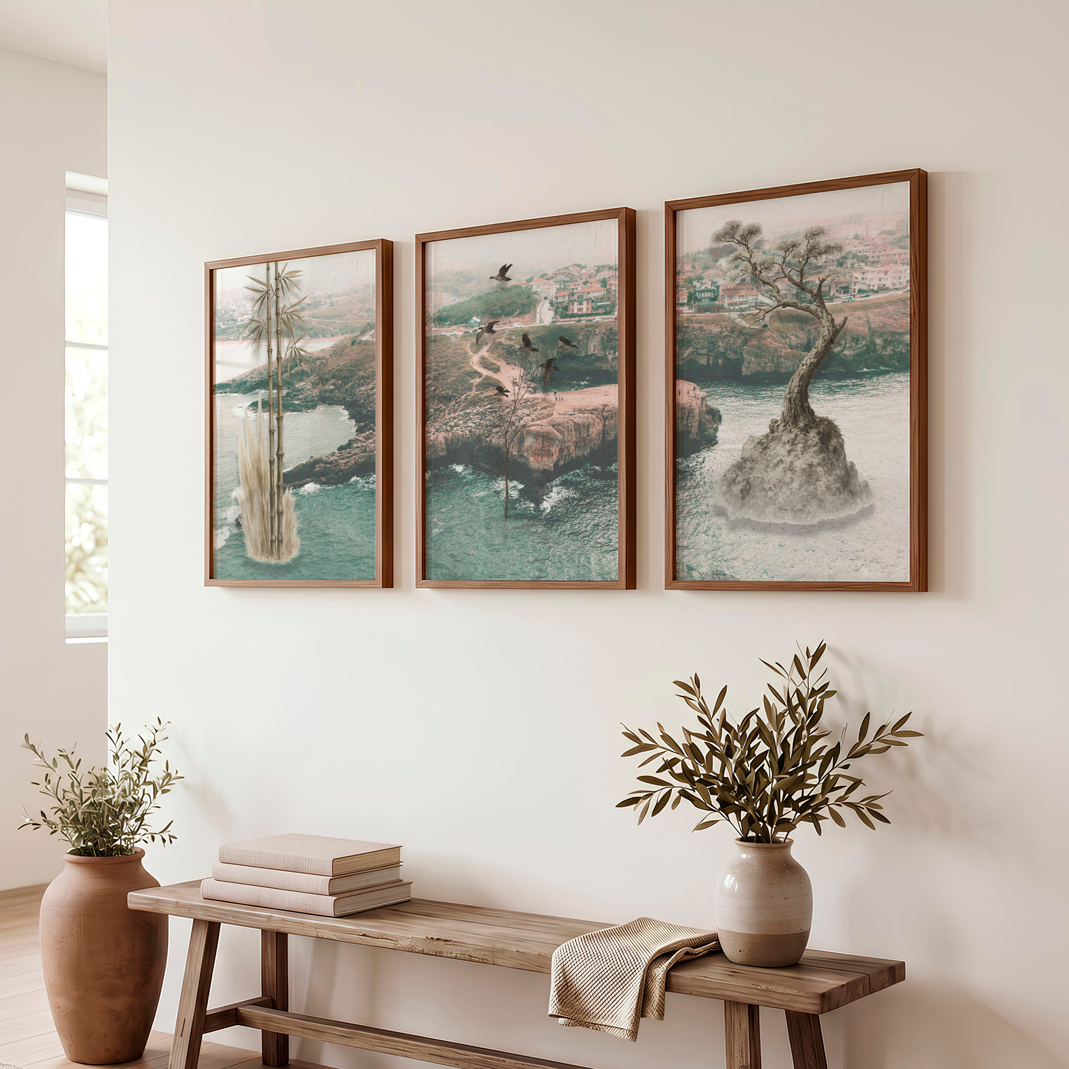 Bamboo Flight japandi decor ideas Wall Art - Dark Brown Framed Poster No Border - Artworksets