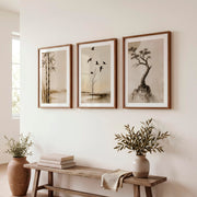 Bamboo Flight japandi decor ideas Wall Art - Dark Brown Framed Poster with White Border - Artworksets