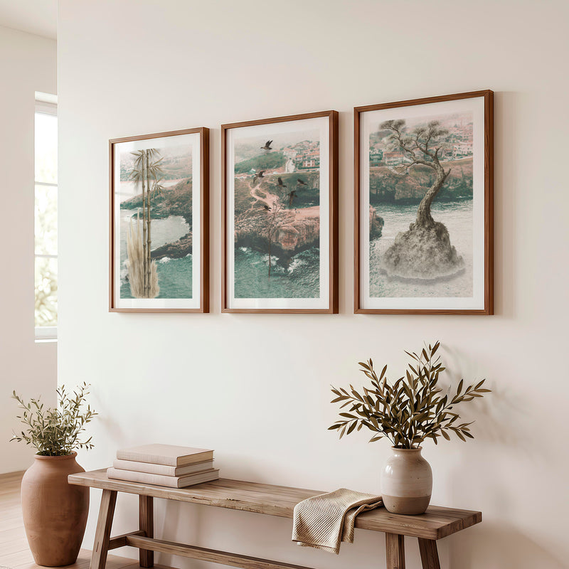 Bamboo Flight japandi decor ideas Wall Art - Dark Brown Framed Poster with White Border - Artworksets