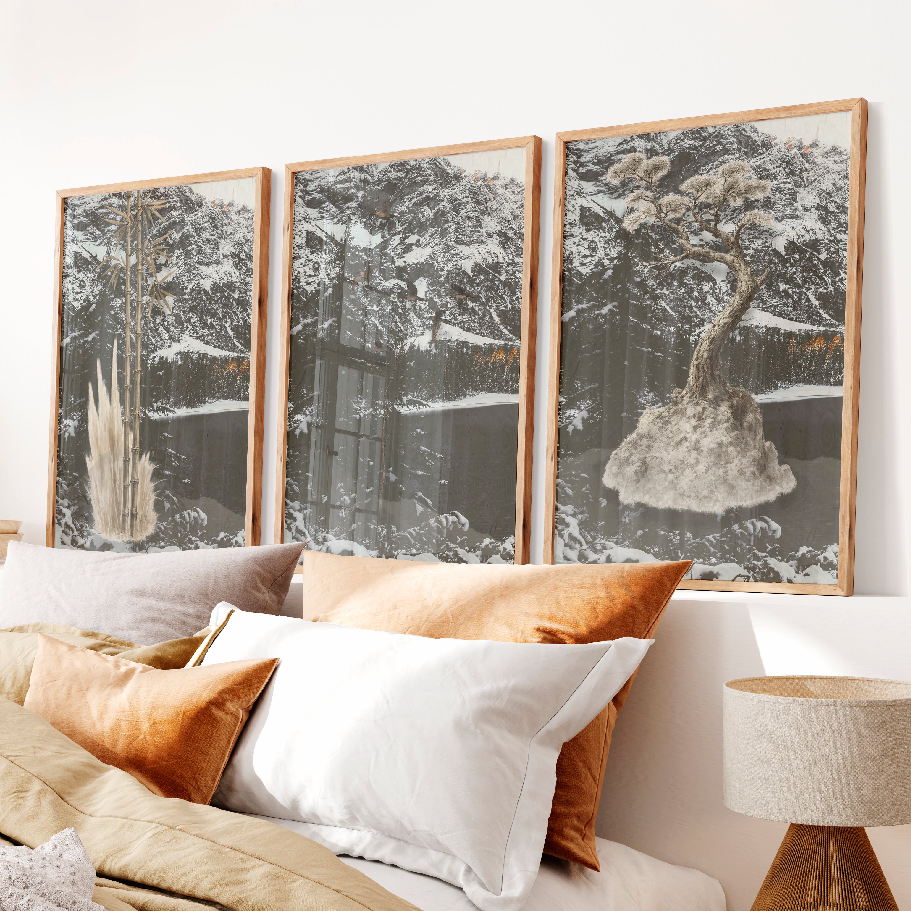 Bamboo Flight japandi decor ideas Wall Art - Natural Wood Framed Poster No Border - Artworksets