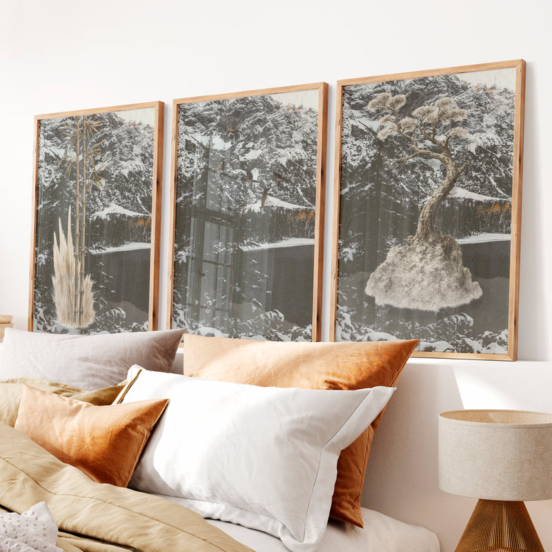 Bamboo Flight japandi decor ideas Wall Art - Natural Wood Framed Poster No Border - Artworksets