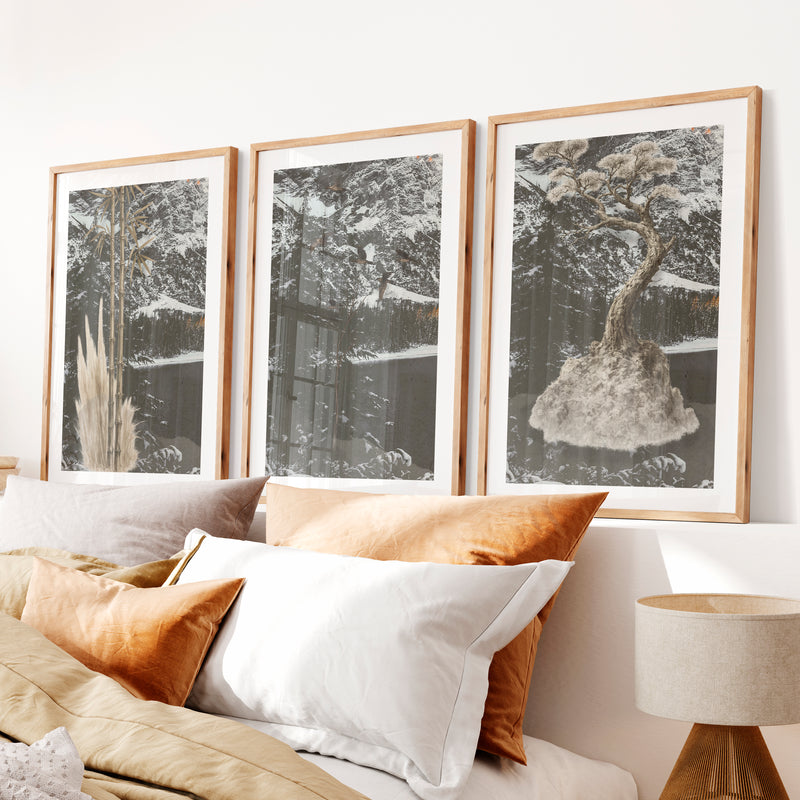 Bamboo Flight japandi decor ideas Wall Art- Natural Wood Framed Poster with White Border - Artworksets