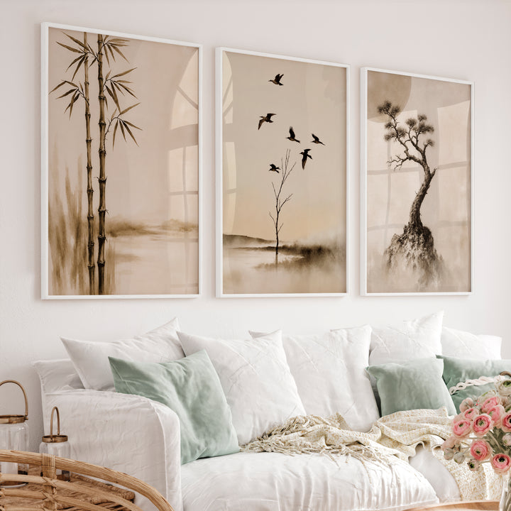 Bamboo Flight japandi decor ideas Wall Art - White Framed Poster No Border - Artworksets